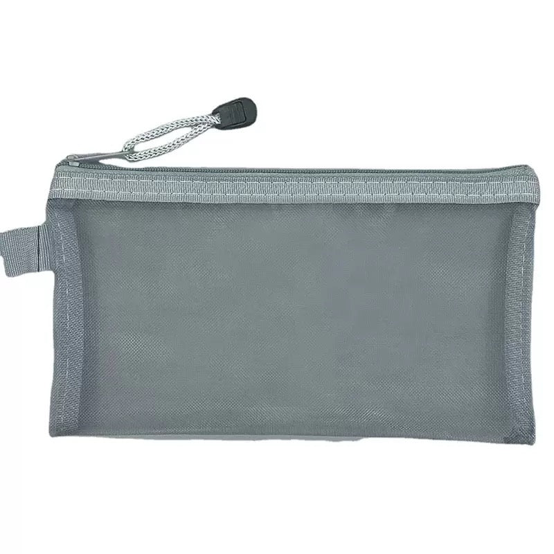 Mesh Zipper Pouch – See-Through Storage Organizer Grey