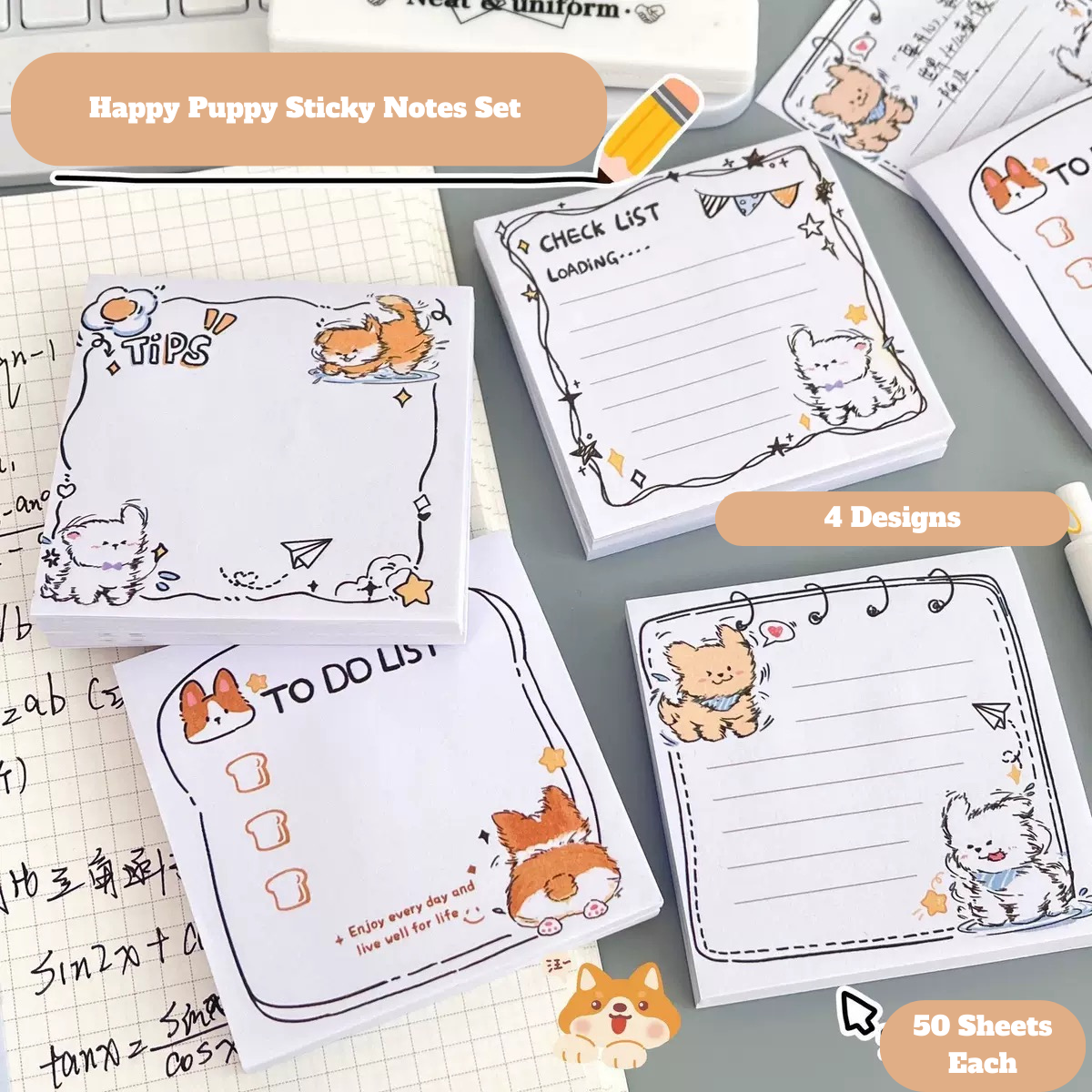 Cute Puppy Memo Pad Set – 50 Sheets Each