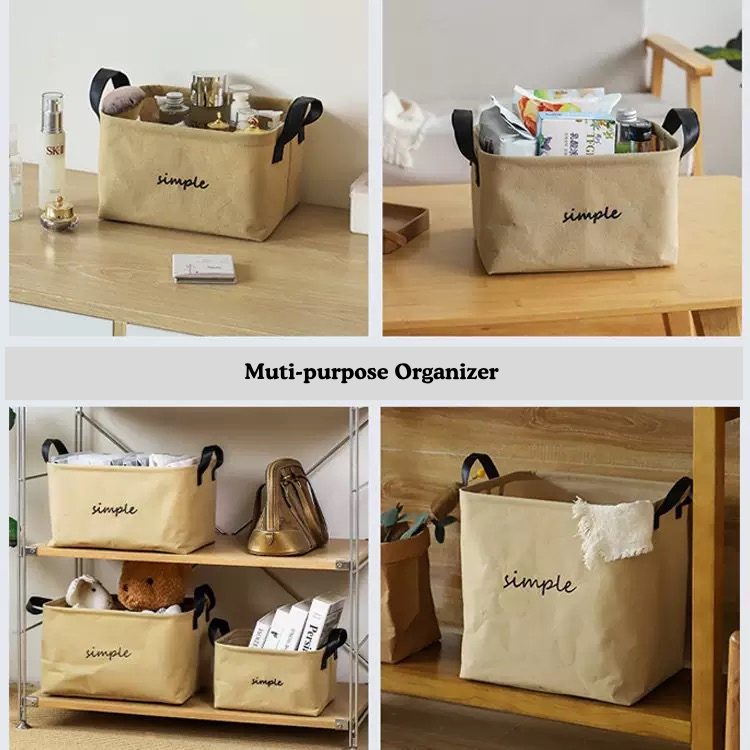 3pcs Cotton Linen Storage Basket Set – Foldable Waterproof Organizer Bins