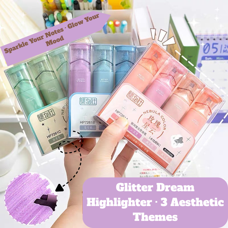 4-Color Glitter Marker Set – Nebula Glow Highlighters Green&Rose&Blue