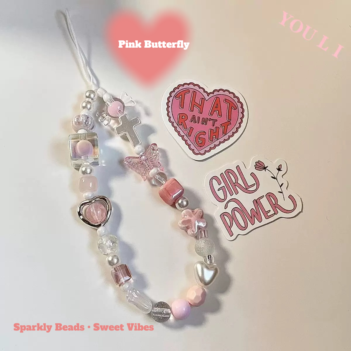 reamy Aesthetic Beaded Phone Strap Short Wrist Chain for Phone & Camera