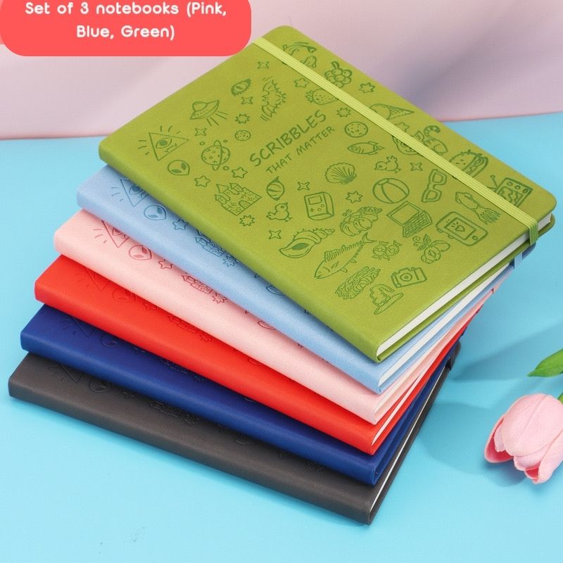 Kawaii A5 Notebook Set (3 Pack) – Cute Cartoon Hardcover Journals with Elastic Band, Ideal for School, Work & Bullet Journaling