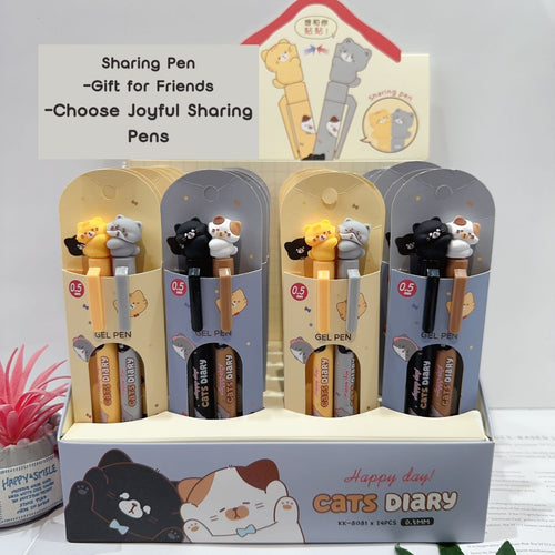 2-Pack-Cats Diary Kawaii Sharing Gel Pens 0.5mm Black Ink