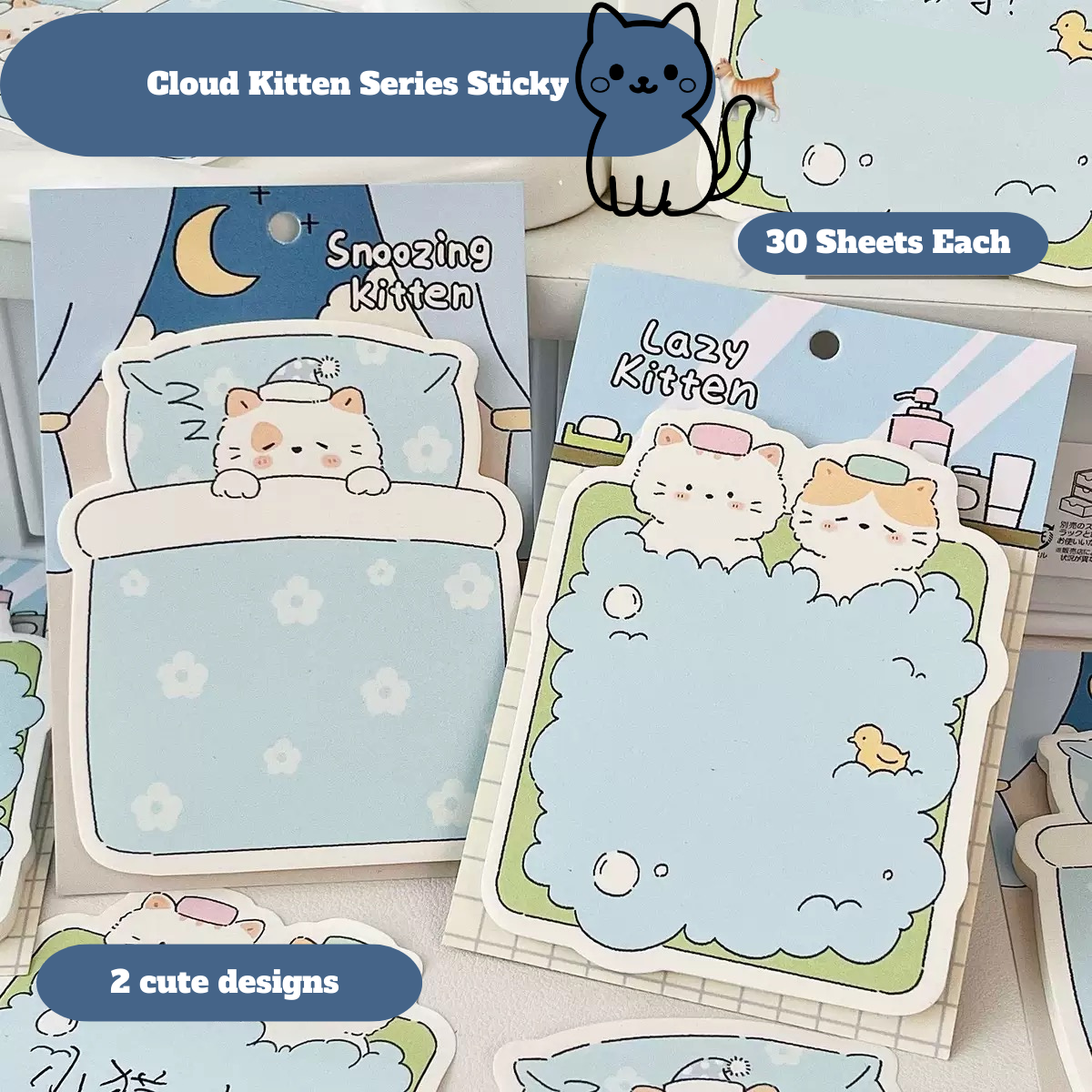 Cloud Kitten Shaped Sticky Notes – Cute Memo Pads