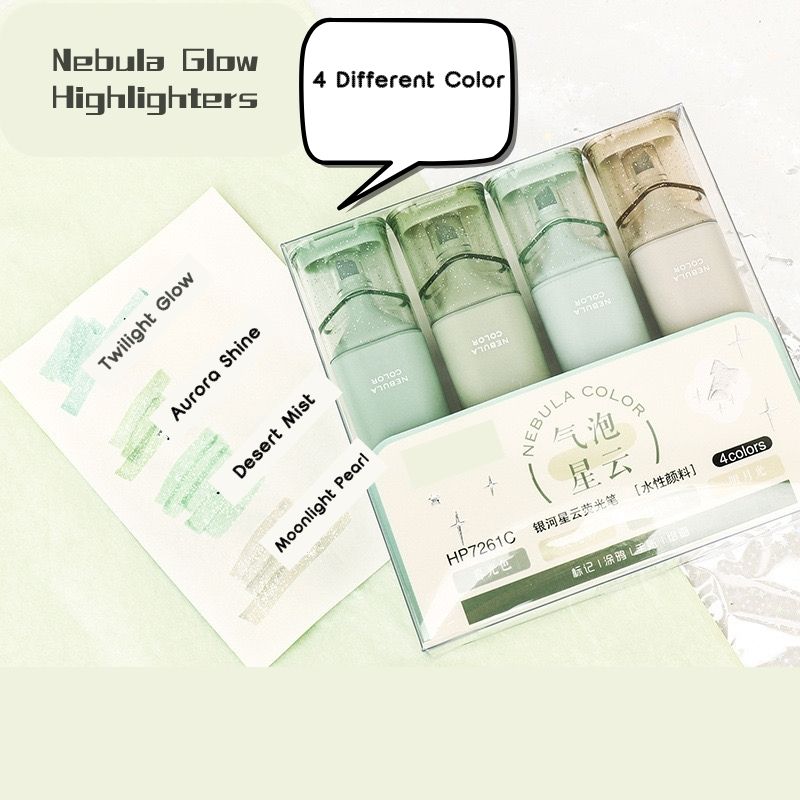 4-Color Glitter Marker Set – Nebula Glow Highlighters Green&Rose&Blue
