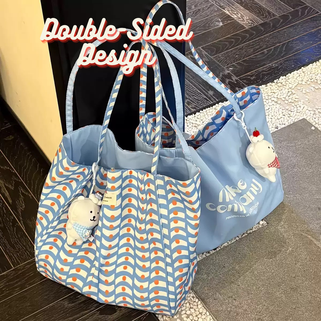 Reversible Wave Canvas Tote Bag – Large Capacity