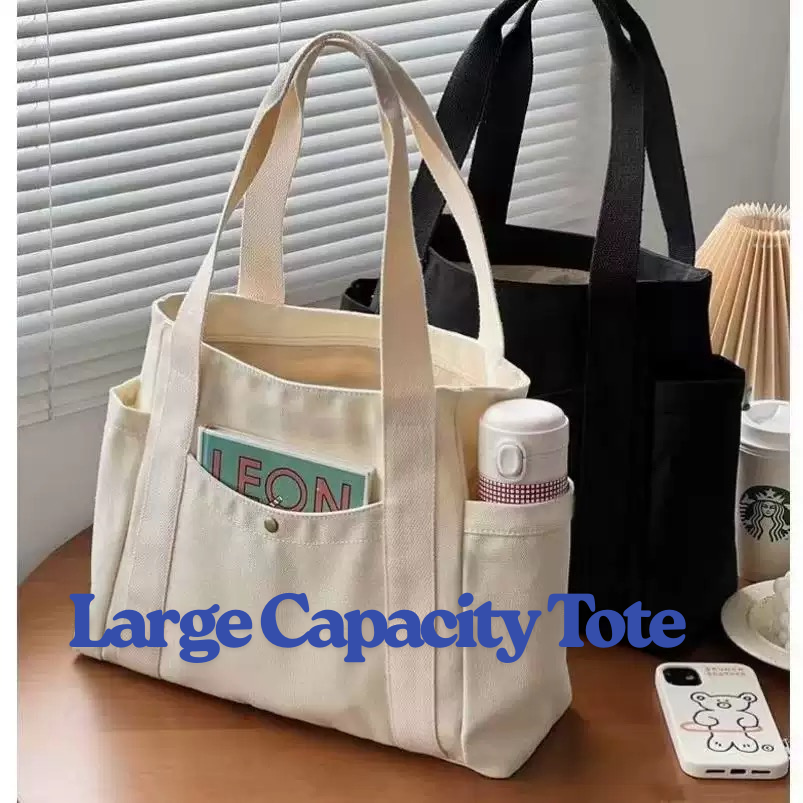 Large Capacity Canvas Shoulder Tote for Daily Commute