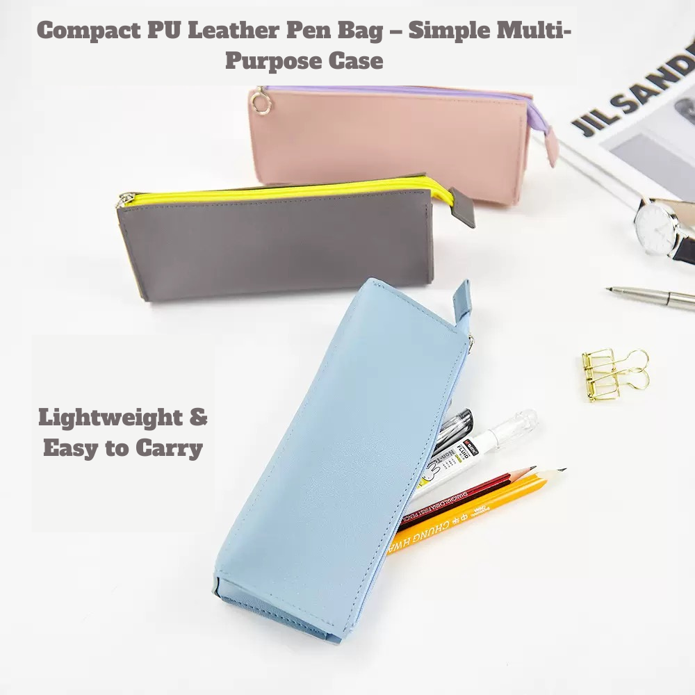 Simple PU Leather Pencil Bag – Lightweight Slim Stationery Case