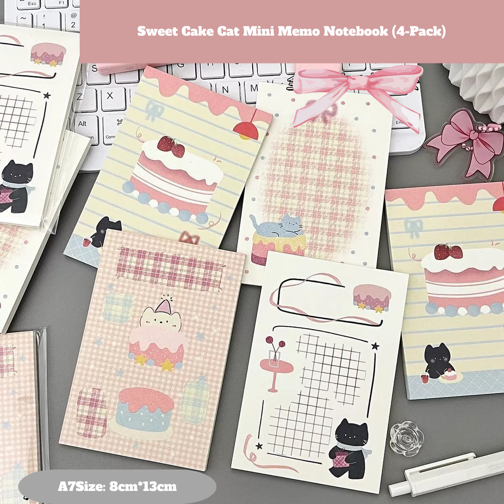 A7 Cake Cat Memo Pad – 4-Design Set