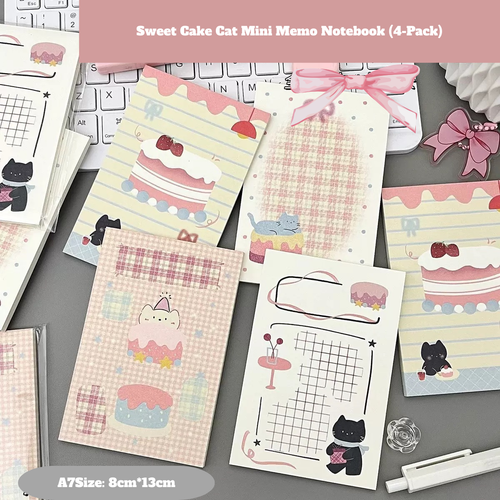A7 Cake Cat Memo Pad – 4-Design Set