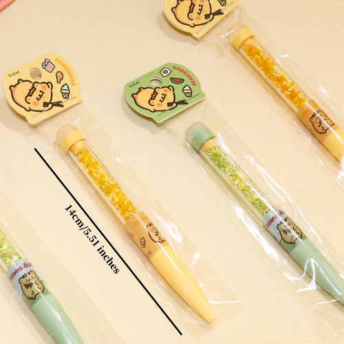 Butter Bear Gel Pens 4-Pack – Erasable 0.5mm Blue Ink, Cute Cartoon Crystal Grip (2 Green, 2 Yellow)