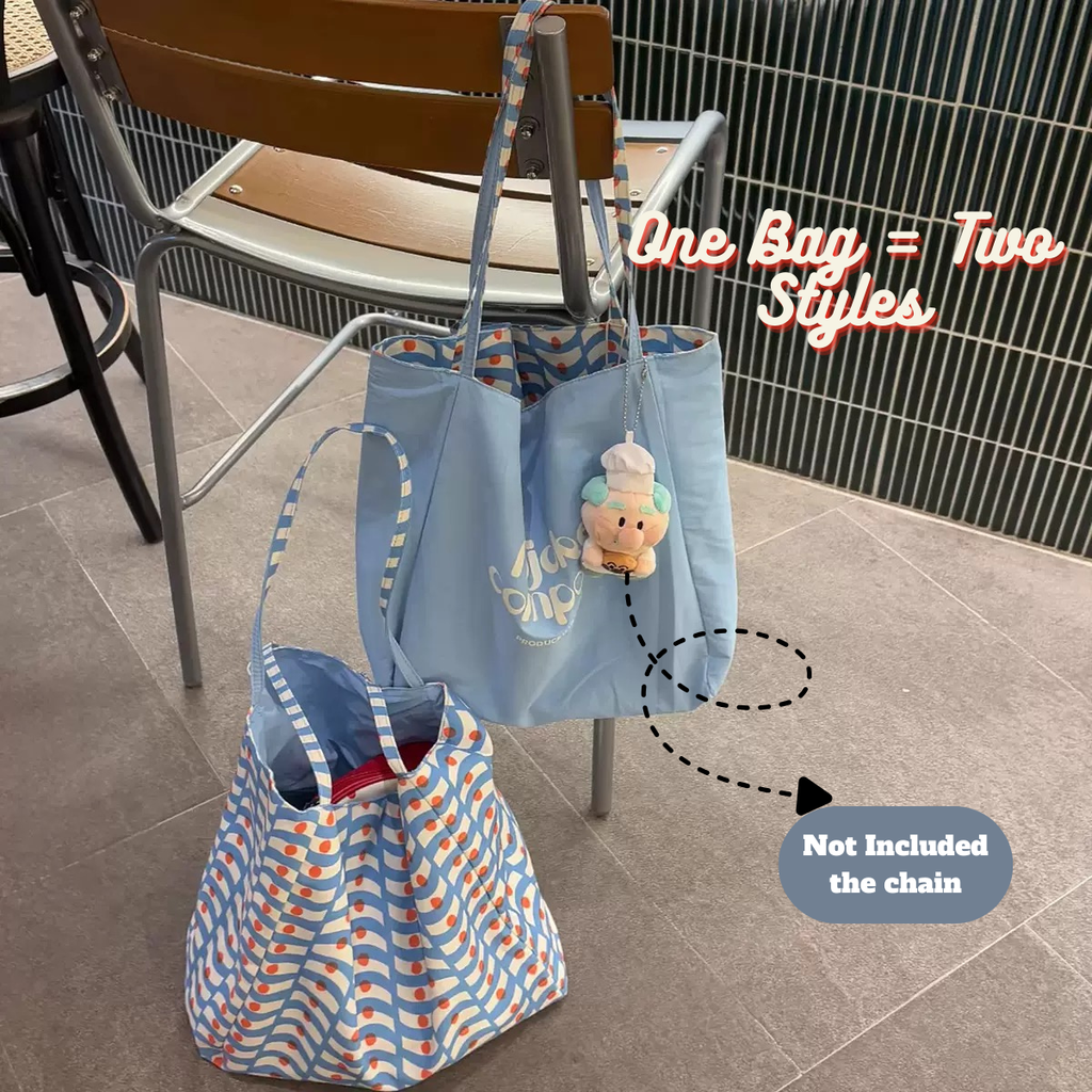 Reversible Wave Canvas Tote Bag – Large Capacity