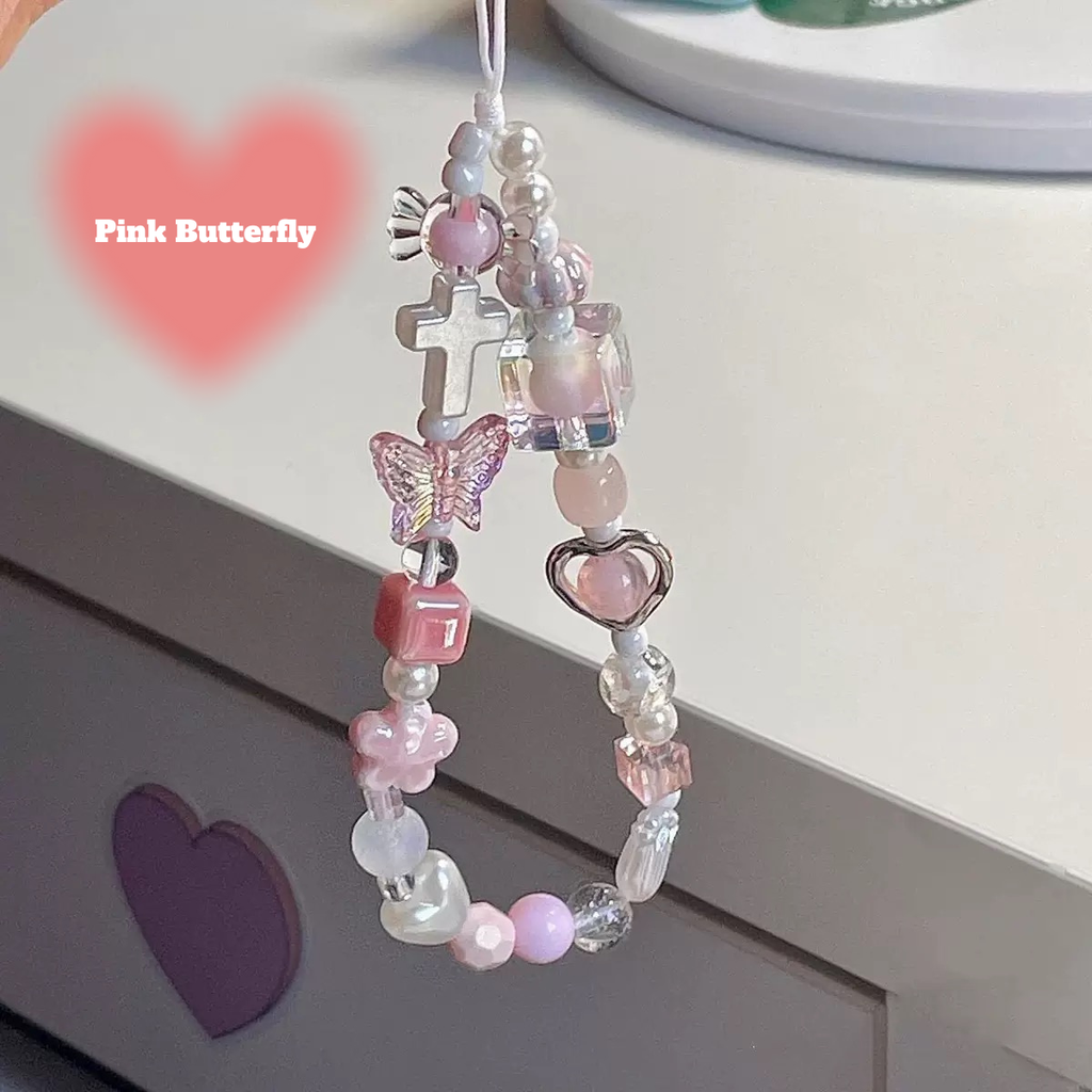 reamy Aesthetic Beaded Phone Strap Short Wrist Chain for Phone & Camera