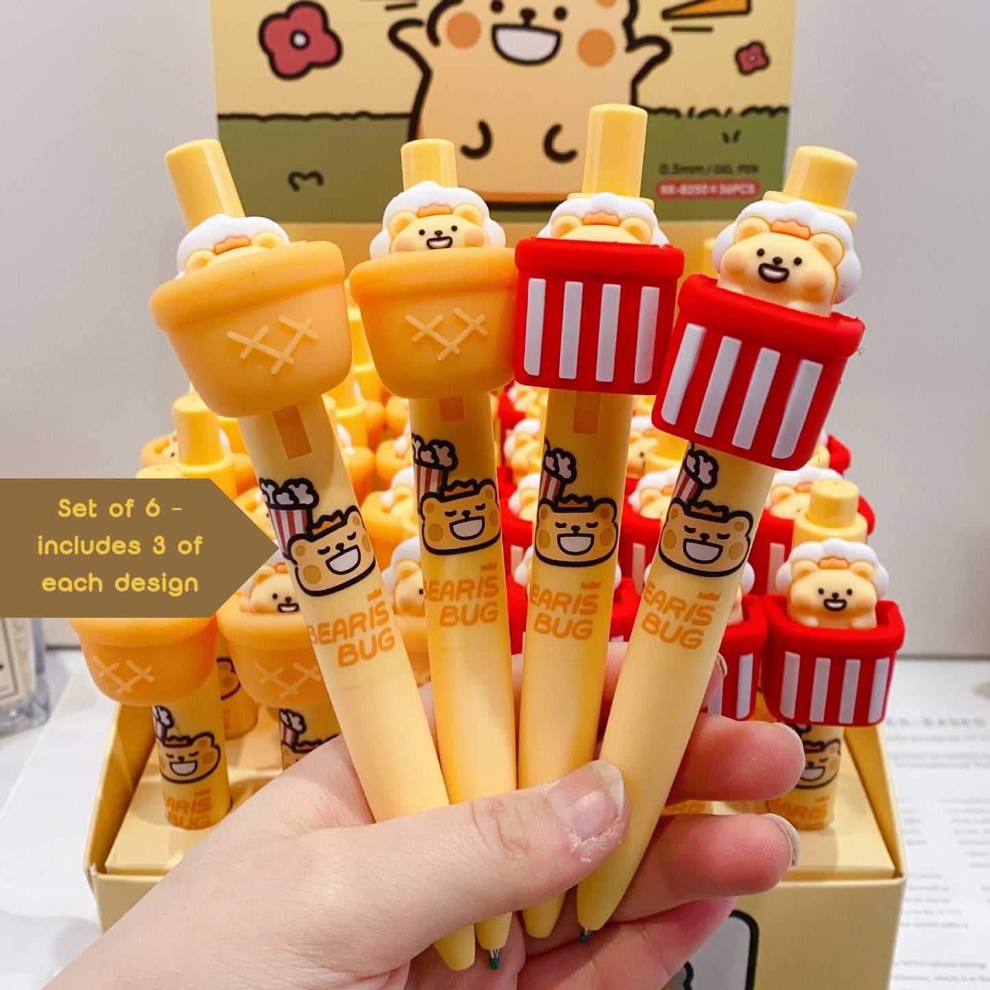 4-Pack Cute Click Bear Gel Pens - 0.5mm Black Ink