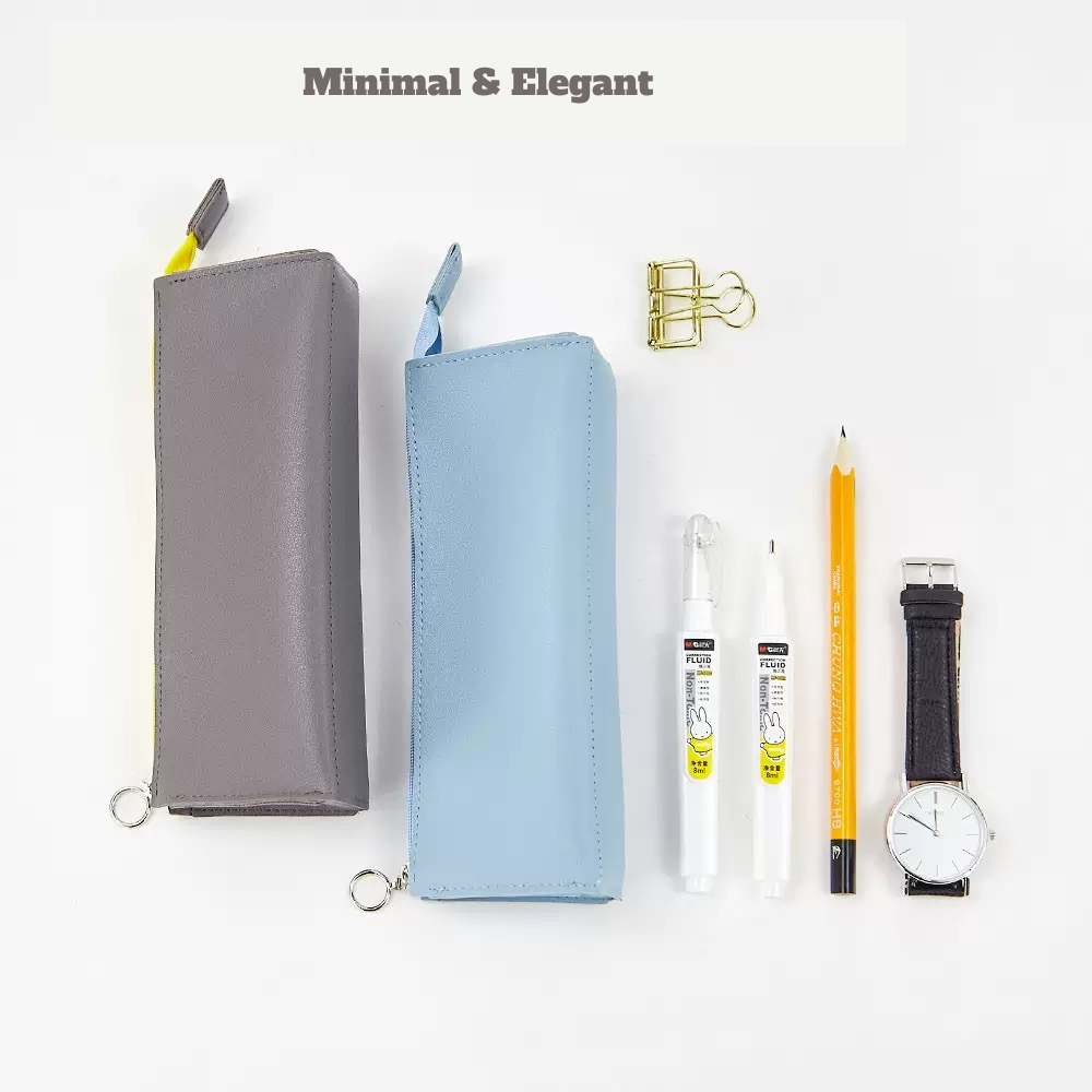 Simple PU Leather Pencil Bag – Lightweight Slim Stationery Case