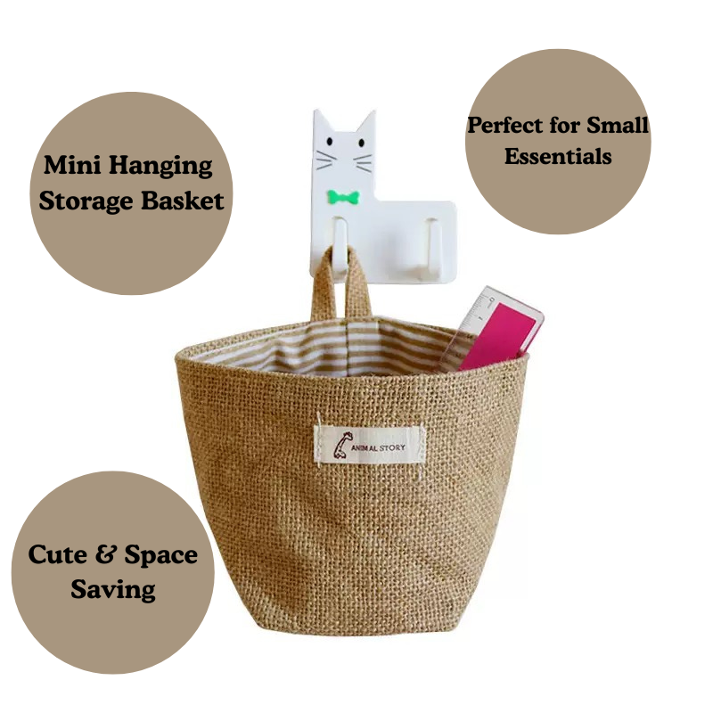 Mini Jute Hanging Storage Basket – Desktop & Wall Organizer