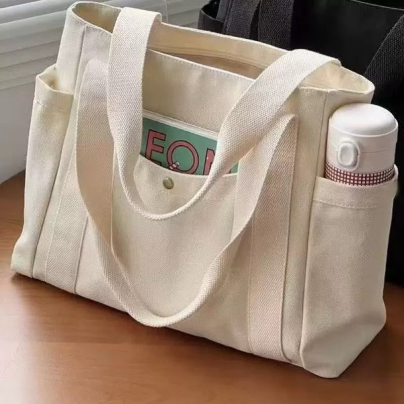Large Capacity Canvas Shoulder Tote for Daily Commute