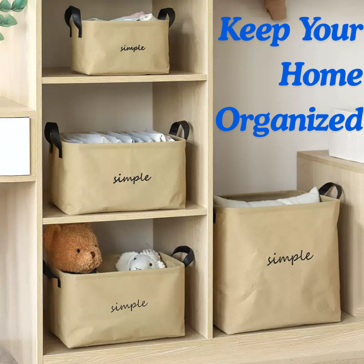 3pcs Cotton Linen Storage Basket Set – Foldable Waterproof Organizer Bins