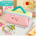 Dopamine Color Block Pencil Case Large-Capacity Animal Zipper Pouch (Bear & Cat Designs)