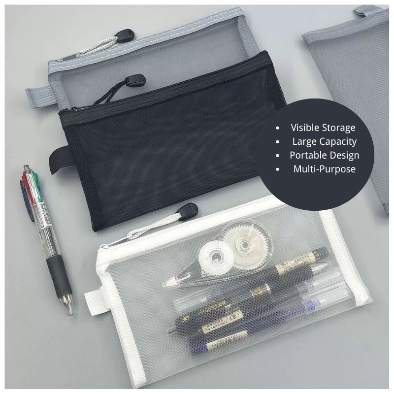 Mesh Zipper Pouch – See-Through Storage Organizer White
