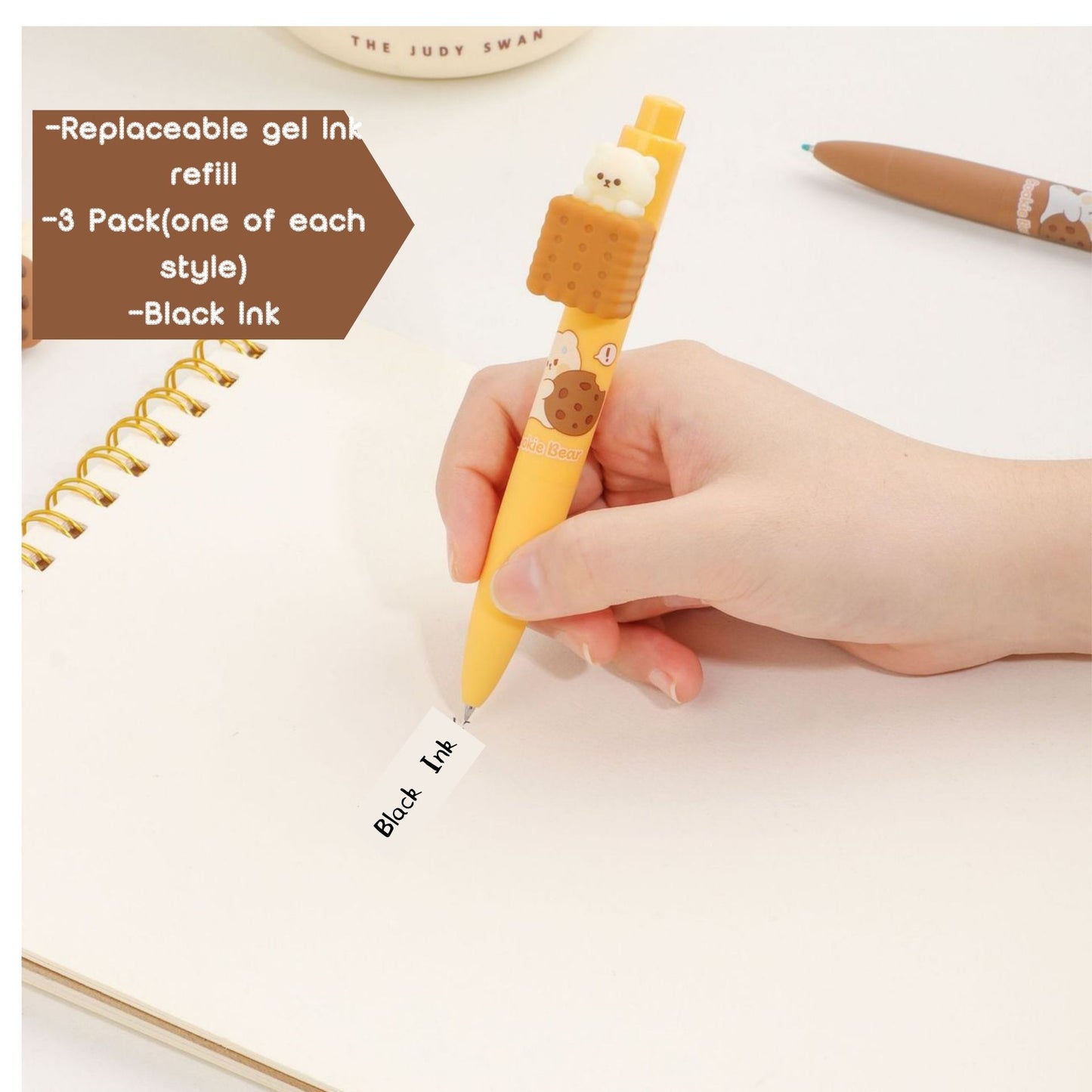 3-Pack Cookie Bear Push Pens – 0.5mm Black Ink (3 Styles)