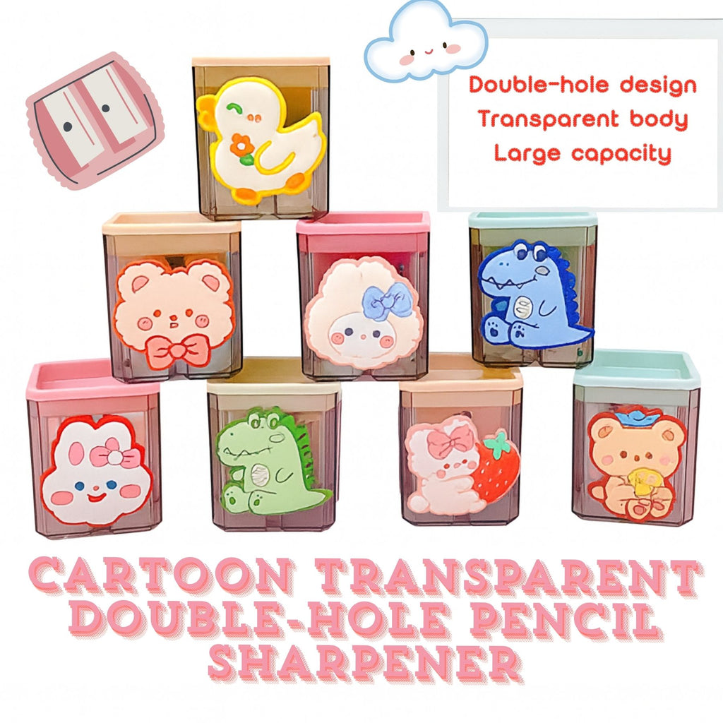 Cartoon Pencil Sharpener with Double-Hole Design – Large Capacity Transparent Case, Portable & Durable, Fits All Pencils for Office, Home & Art Supplies