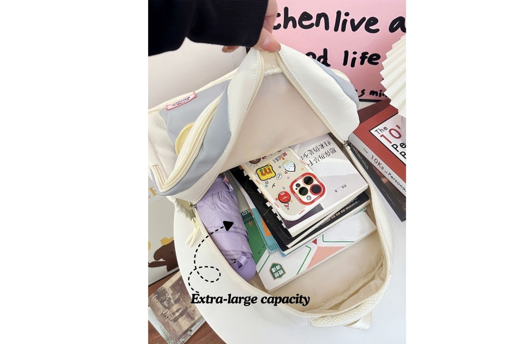 Large Capacity Kawaii Backpack – Laptop/Travel, White & Purple