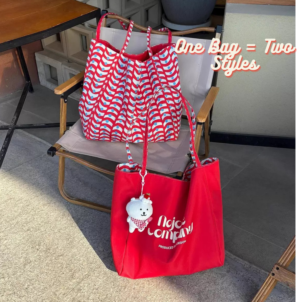 Reversible Wave Canvas Tote Bag – Large Capacity
