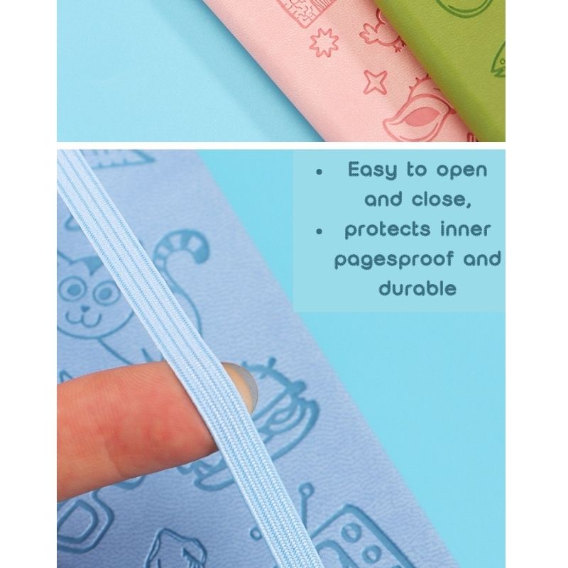 Kawaii A5 Notebook Set (3 Pack) – Cute Cartoon Hardcover Journals with Elastic Band, Ideal for School, Work & Bullet Journaling