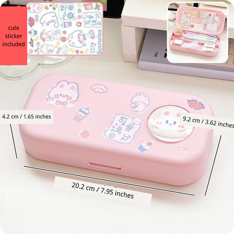Morandi Pencil Case – Double-Layer, Large Capacity, Pink Bunny