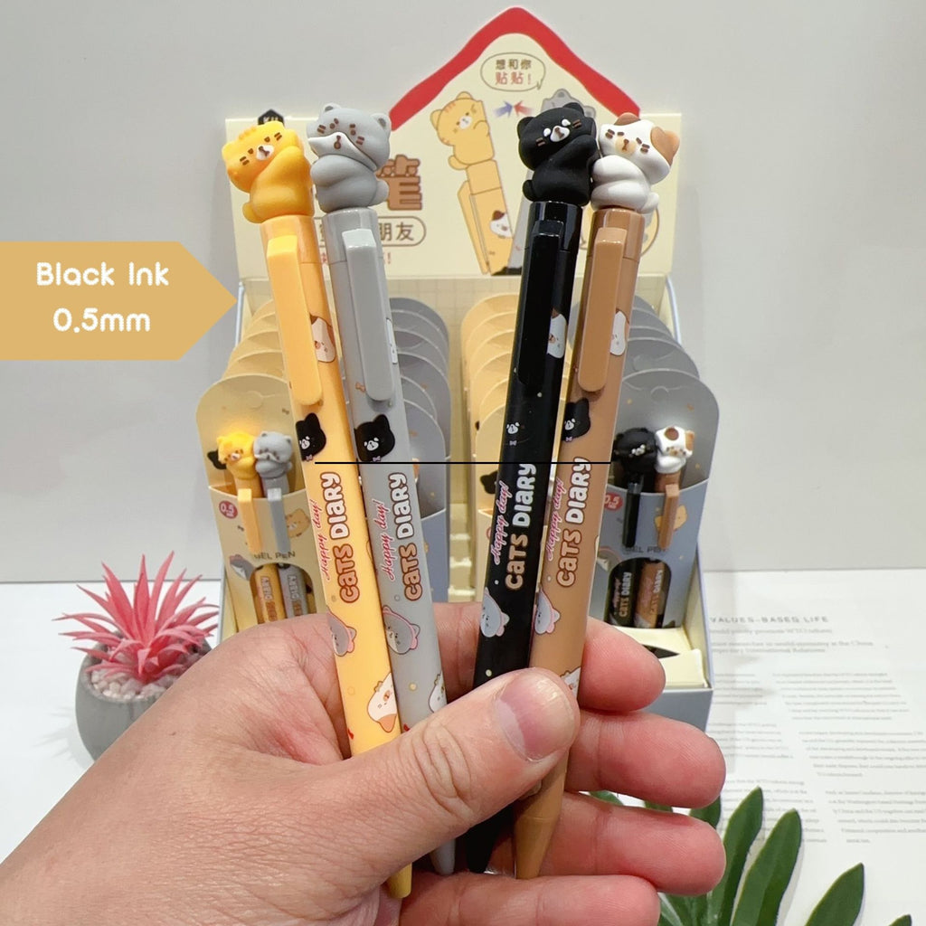 2-Pack-Cats Diary Kawaii Sharing Gel Pens 0.5mm Black Ink