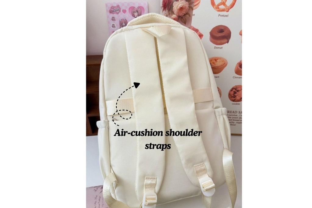 Large Capacity Kawaii Backpack – Laptop/Travel, White & Purple