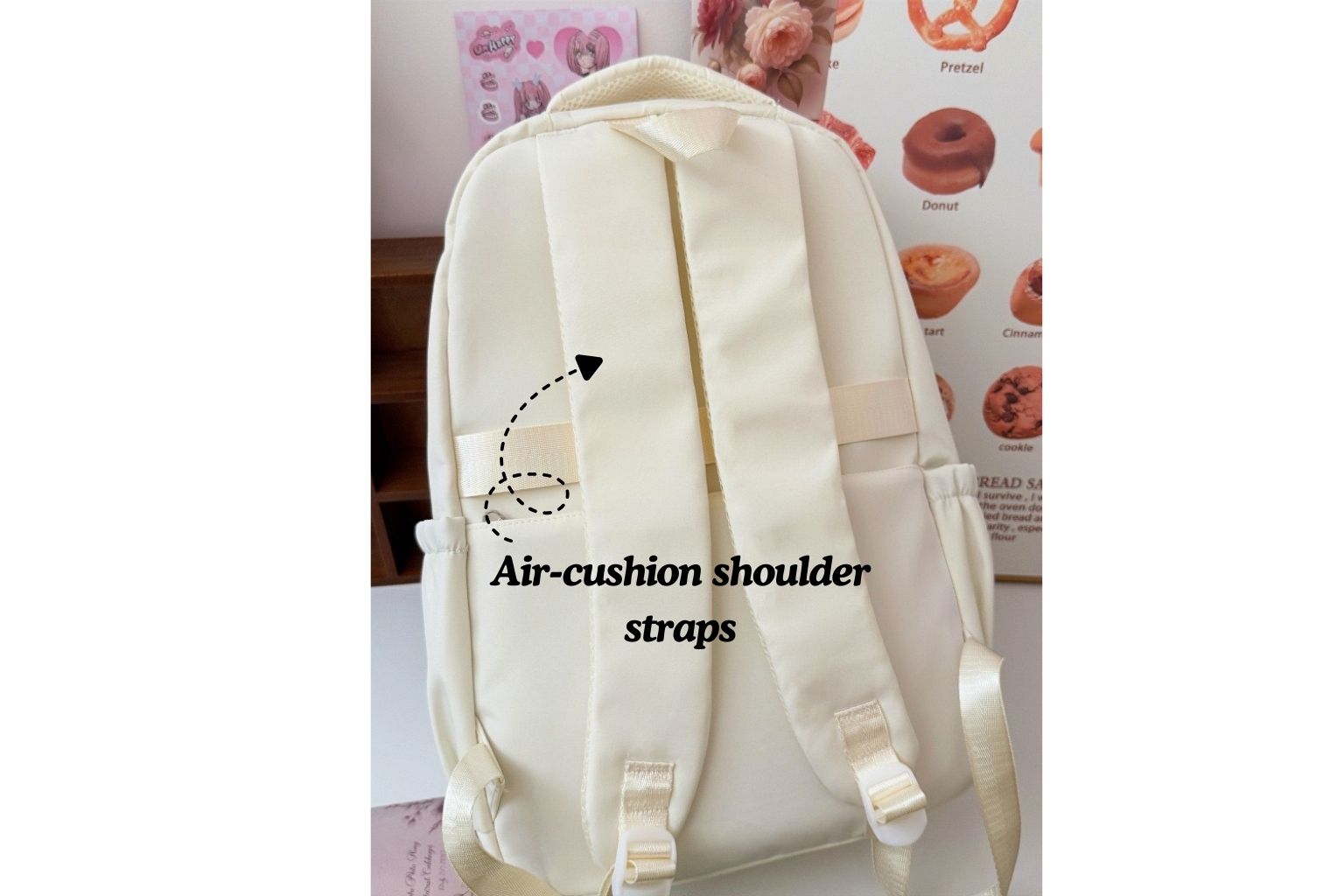 Large Capacity Kawaii Backpack – Laptop/Travel, White & Purple