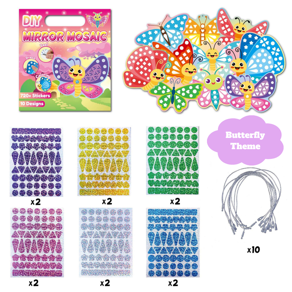 Mirror Mosaic Sticker Set – Glitter Shape Stickers with 10 Pattern Cards