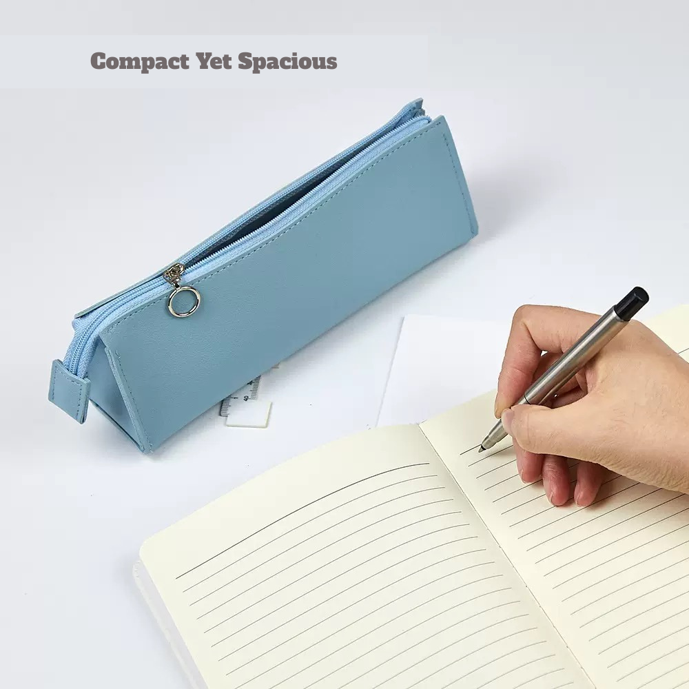 Simple PU Leather Pencil Bag – Lightweight Slim Stationery Case
