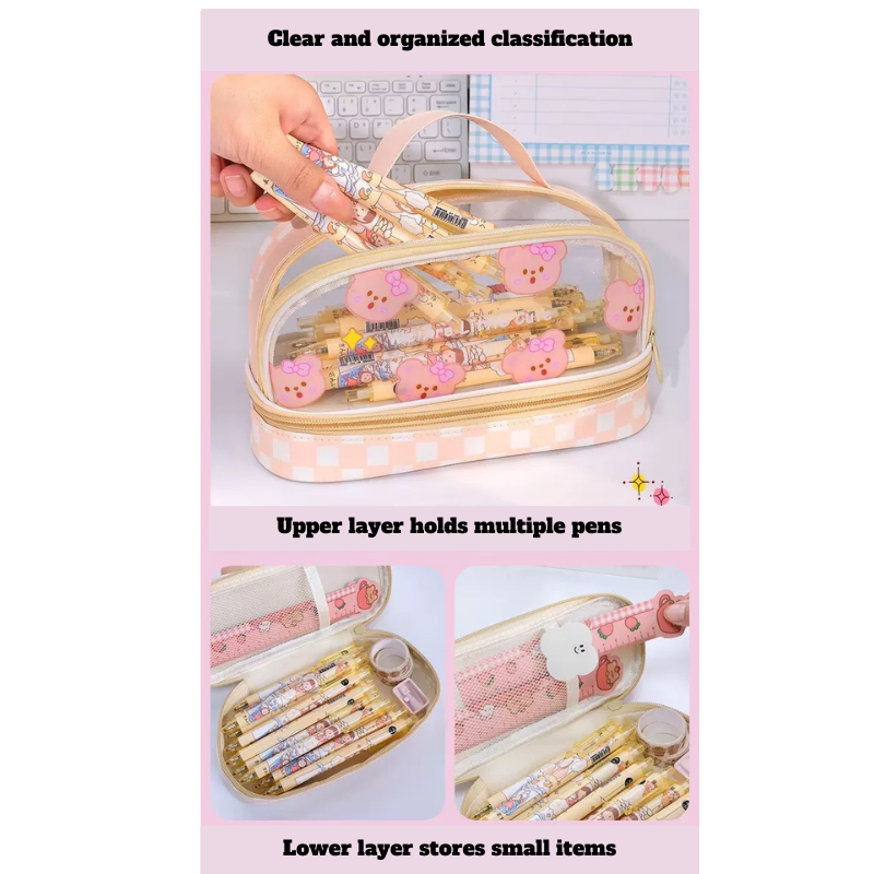 Cartoon Large-Capacity Pencil Pouch – Two-Layer Storage Organizer