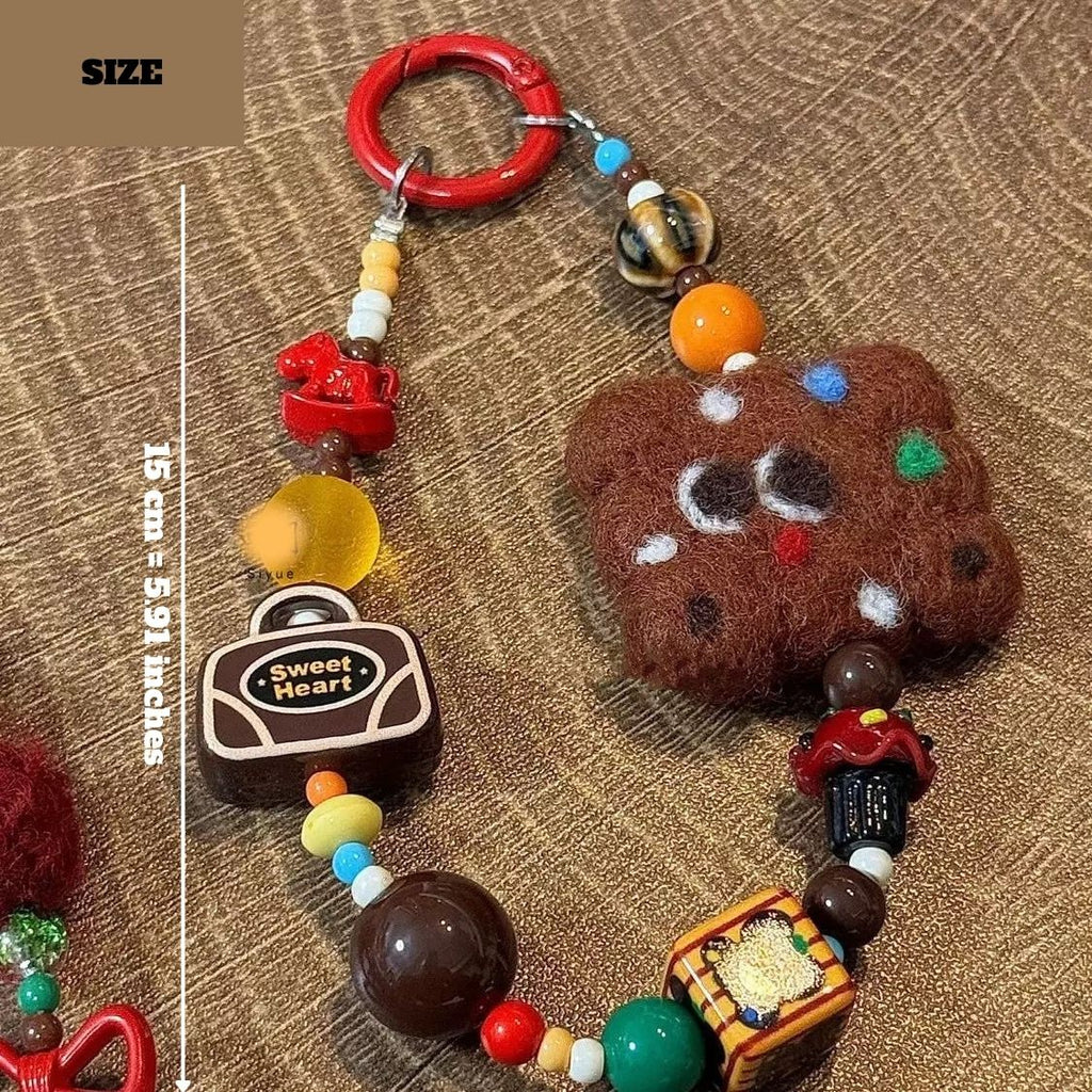 Warm Winter Felt Pendant – Handmade Biscuit & Cherry Bag Charm