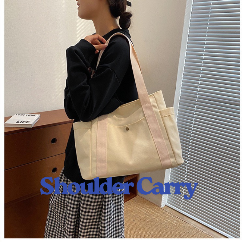 Large Capacity Canvas Shoulder Tote for Daily Commute