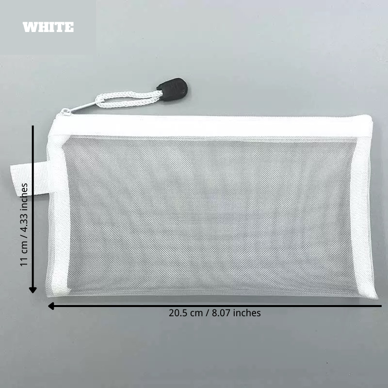 Mesh Zipper Pouch – See-Through Storage Organizer White