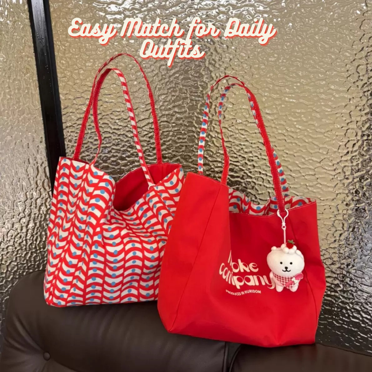 Reversible Wave Canvas Tote Bag – Large Capacity