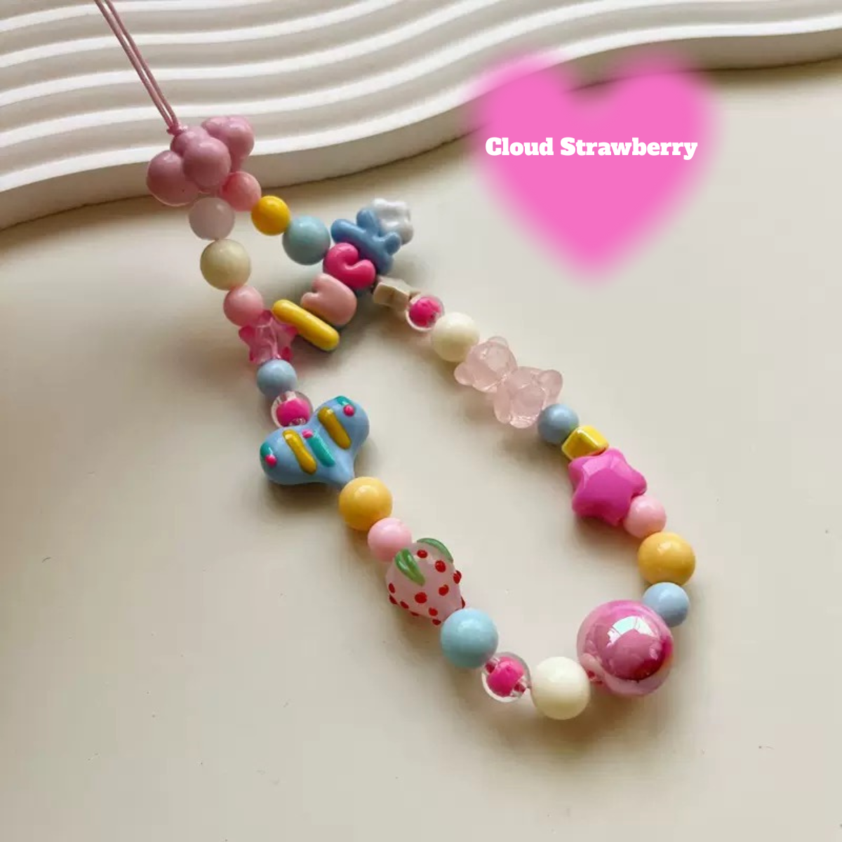 reamy Aesthetic Beaded Phone Strap Short Wrist Chain for Phone & Camera