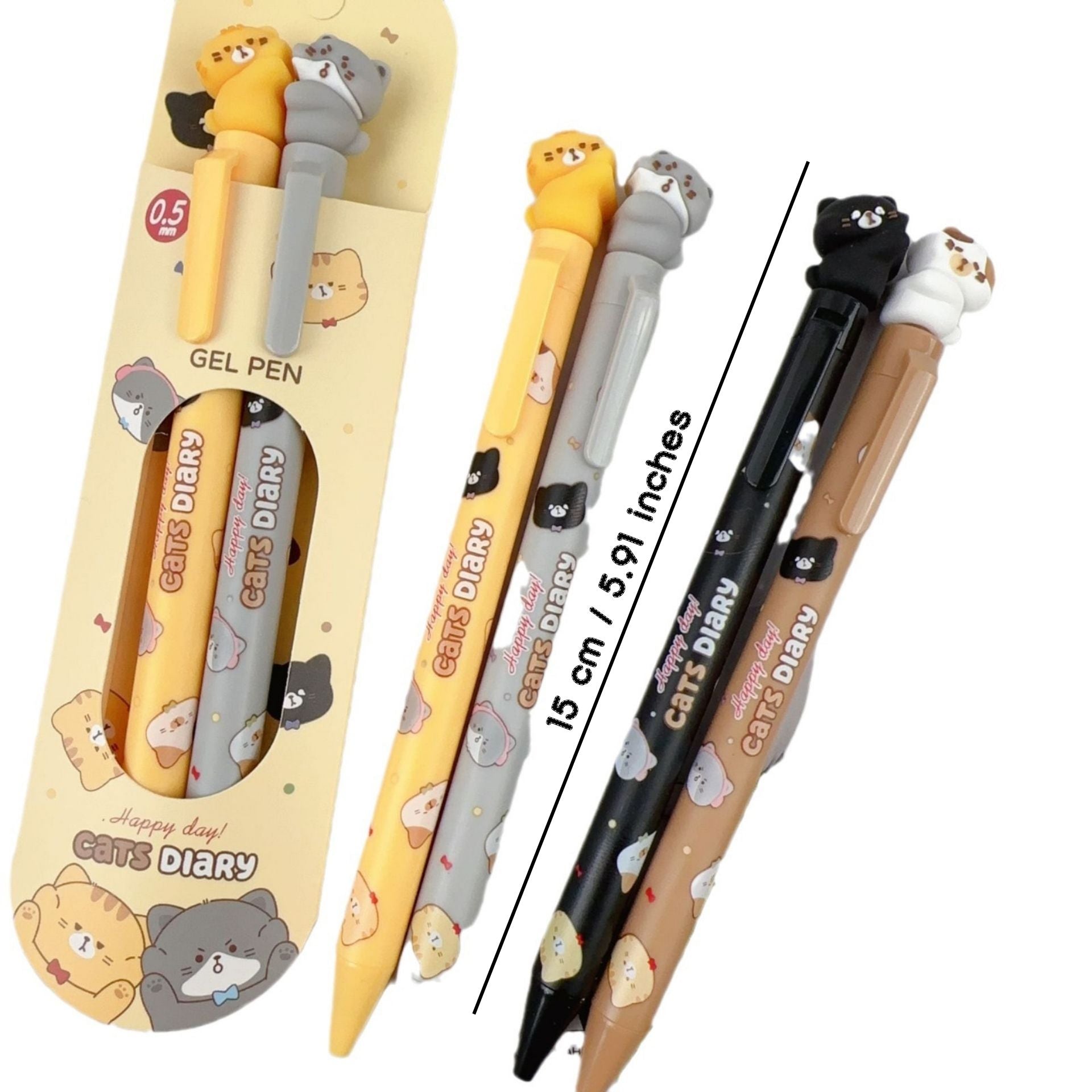 2-Pack-Cats Diary Kawaii Sharing Gel Pens 0.5mm Black Ink