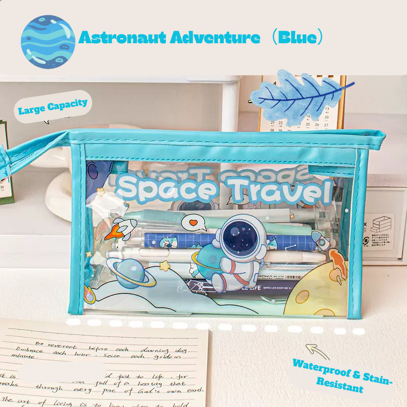 Transparent PVC Triangle Pencil Case – Cute Cartoon Stationery Bag