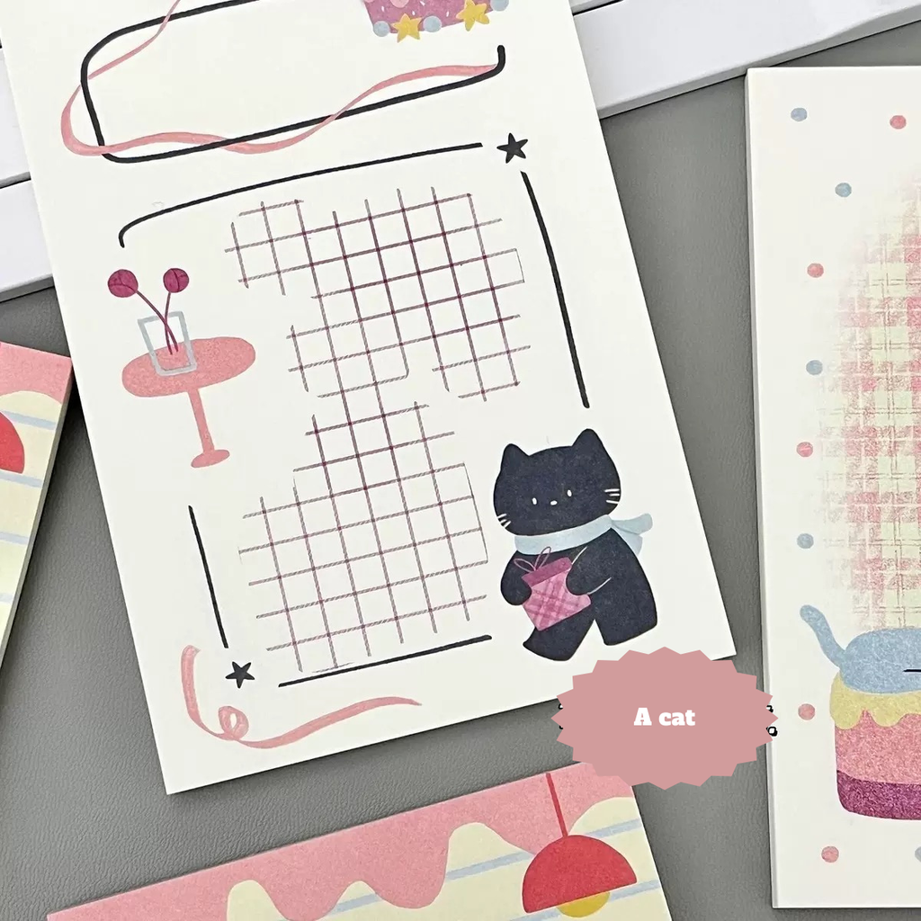 A7 Cake Cat Memo Pad – 4-Design Set