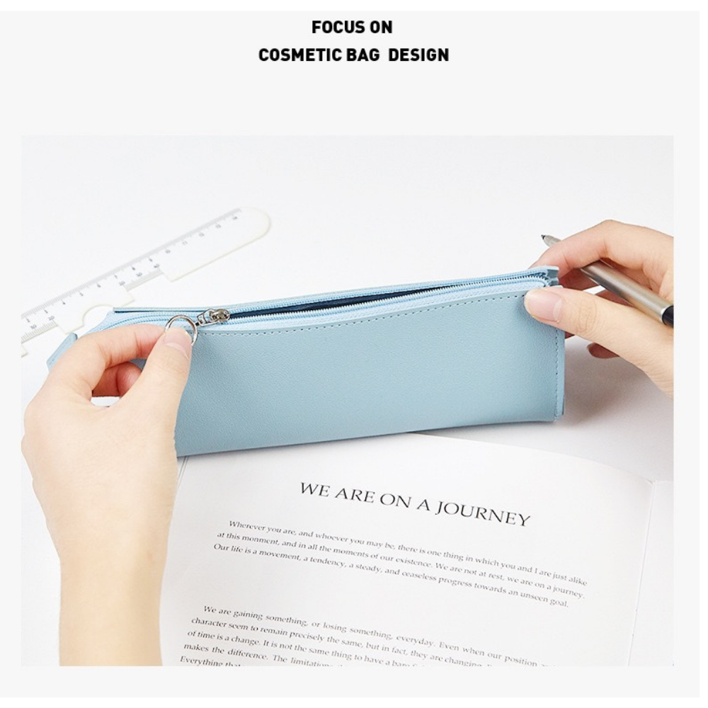 Simple PU Leather Pencil Bag – Lightweight Slim Stationery Case