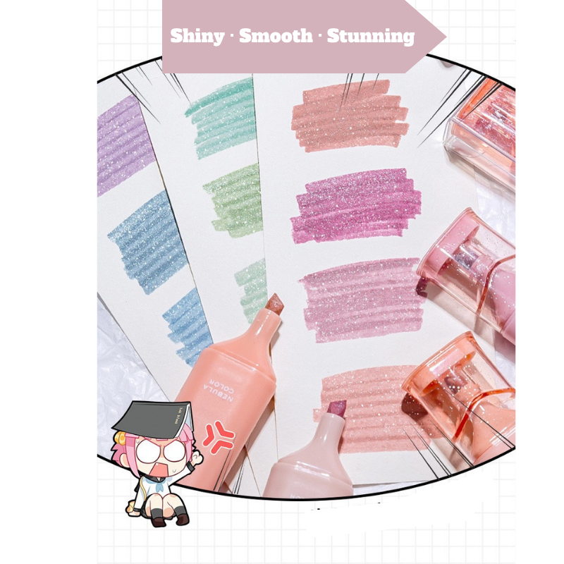 4-Color Glitter Marker Set – Nebula Glow Highlighters Green&Rose&Blue