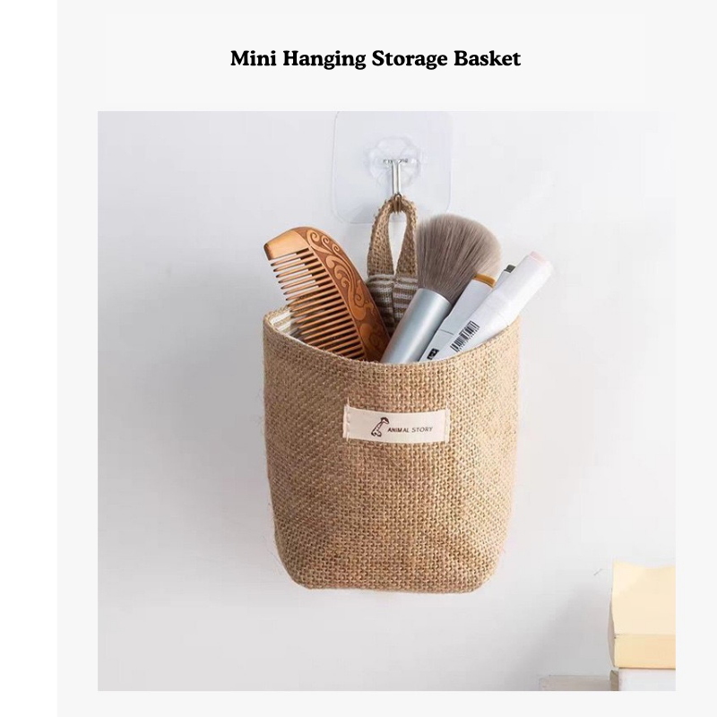 Mini Jute Hanging Storage Basket – Desktop & Wall Organizer
