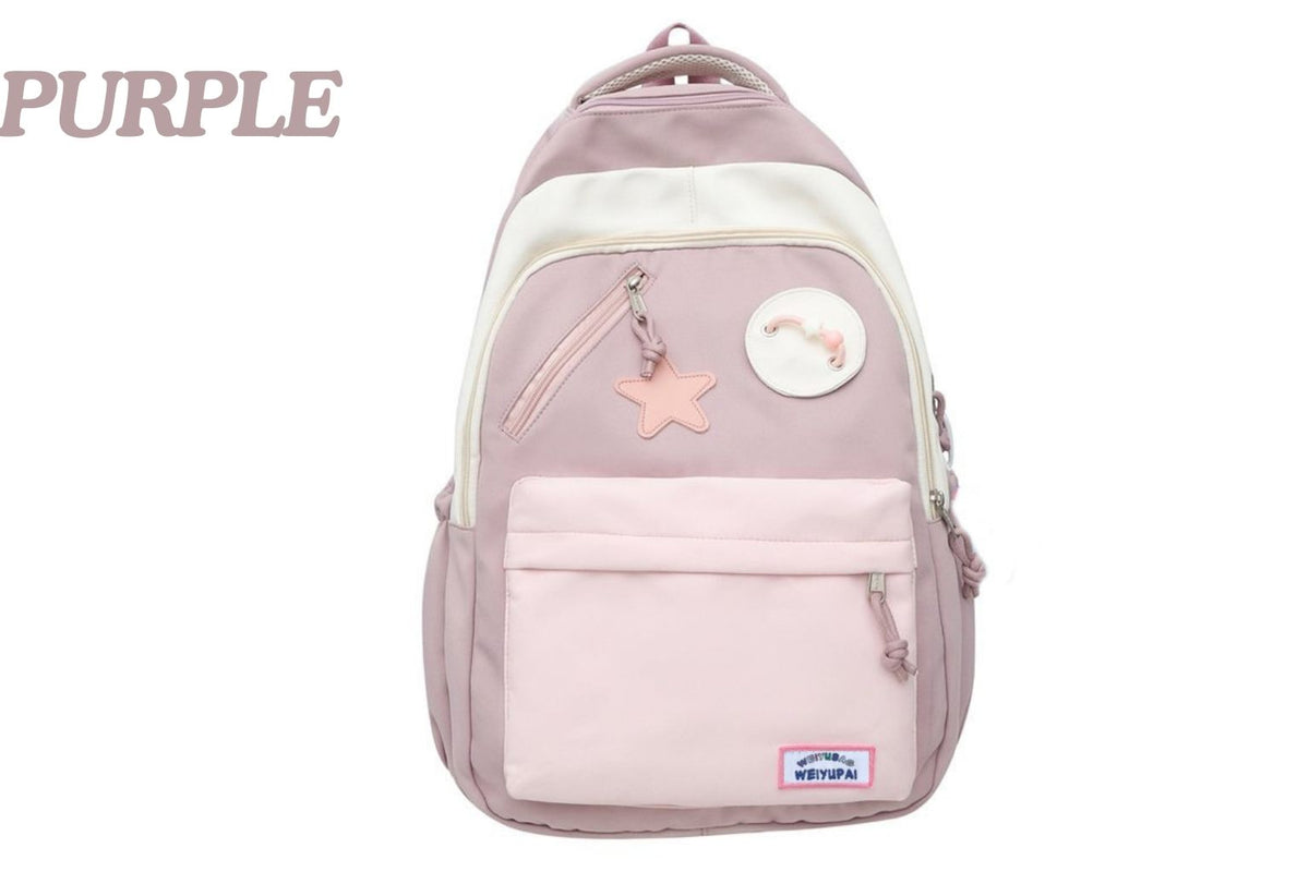 Large Capacity Kawaii Backpack – Laptop/Travel, White & Purple