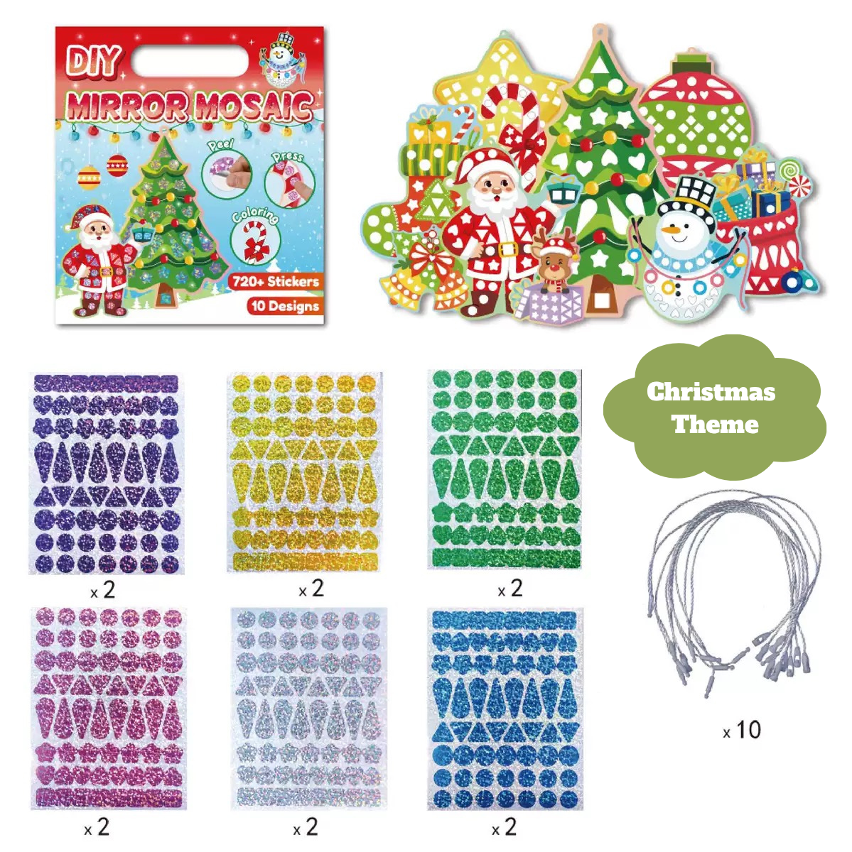 Mirror Mosaic Sticker Set – Glitter Shape Stickers with 10 Pattern Cards
