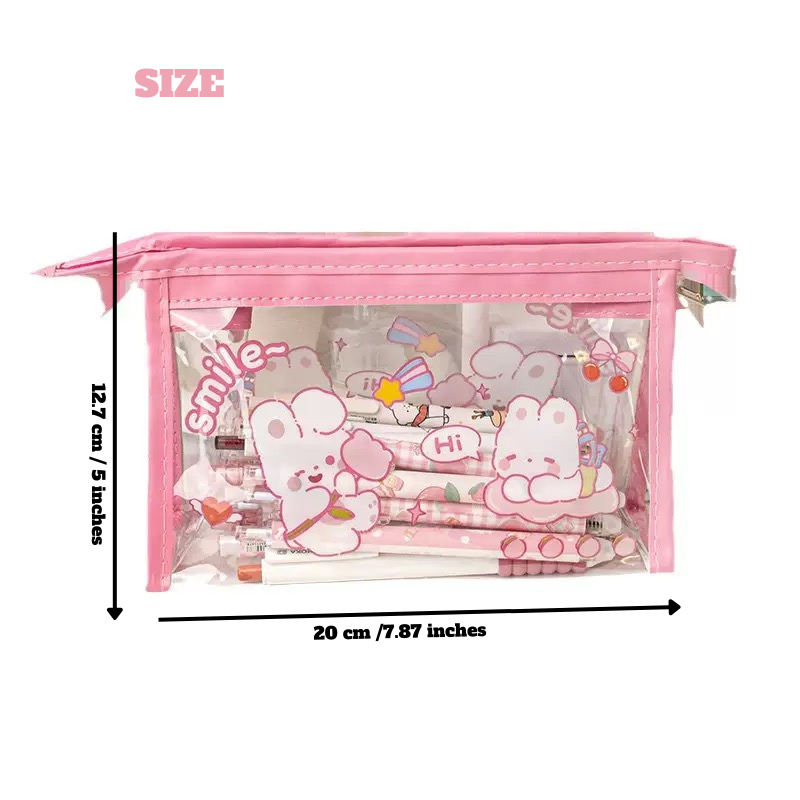 Transparent PVC Triangle Pencil Case – Cute Cartoon Stationery Bag